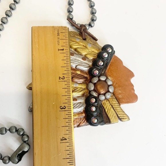Sookie Sookie American Indian Big Chief Necklace & Pendant Signed Rhinestone - Picture 7 of 8